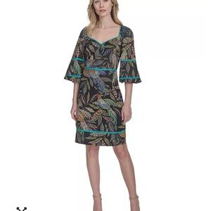 Vince Camuto Puff Sleeve Cotton Poplin Dress in Black Multi